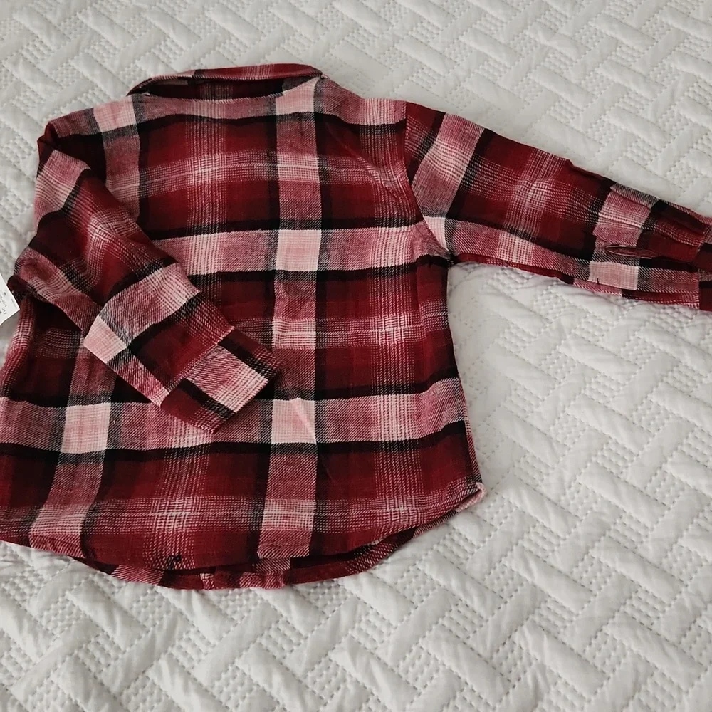 Old Navy Soft-Brushed Flannel Pocket Shirt Burgendy Black White toddlers size 2t